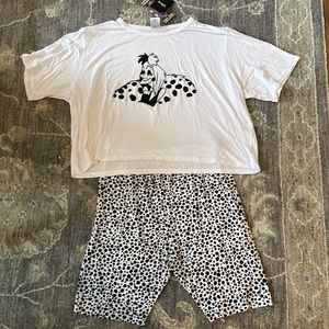 NWT Boohoo Cruella Deville Disney 101 Dalmatians Pajama Shorts Set